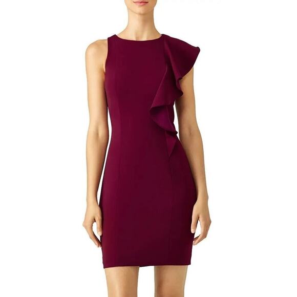 Jay Godfrey Scott Dress Sleeveless Cascading Ruffle Mini Bodycon Sheath Plum 4 - Picture 1 of 9